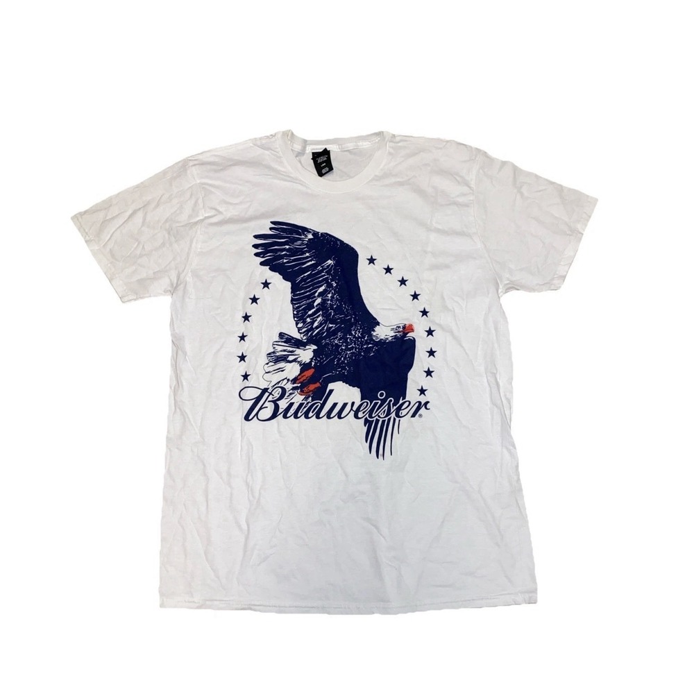 Budweiser Eagle Graphic T-Shirt Mens Large White Hanes Perfect-T Americana Beer